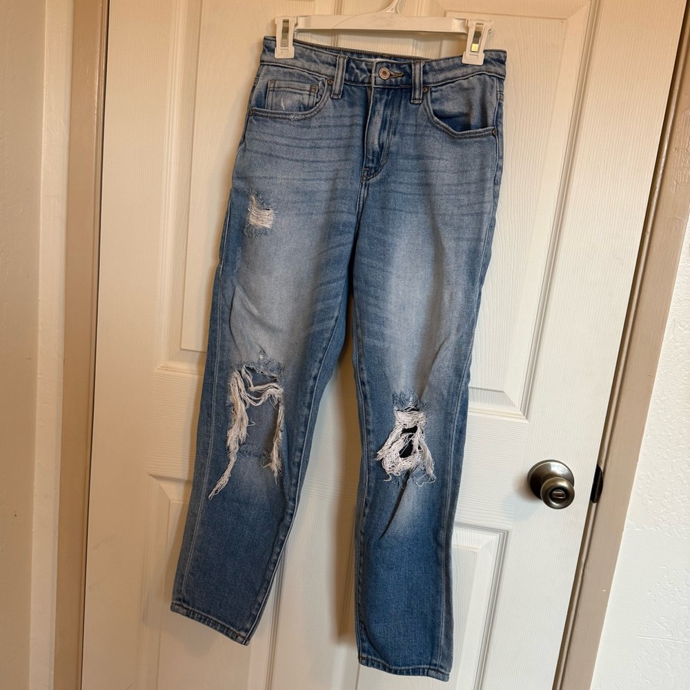 Kancan Distressed Boyfriend Straight Leg Jeans - Size 24